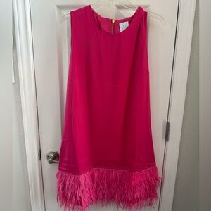 Shop the Mint Hot Pink Feather Hem Shift Dress